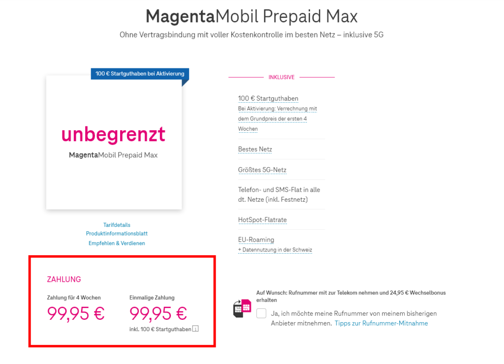 MagentaMobil Prepaid Max