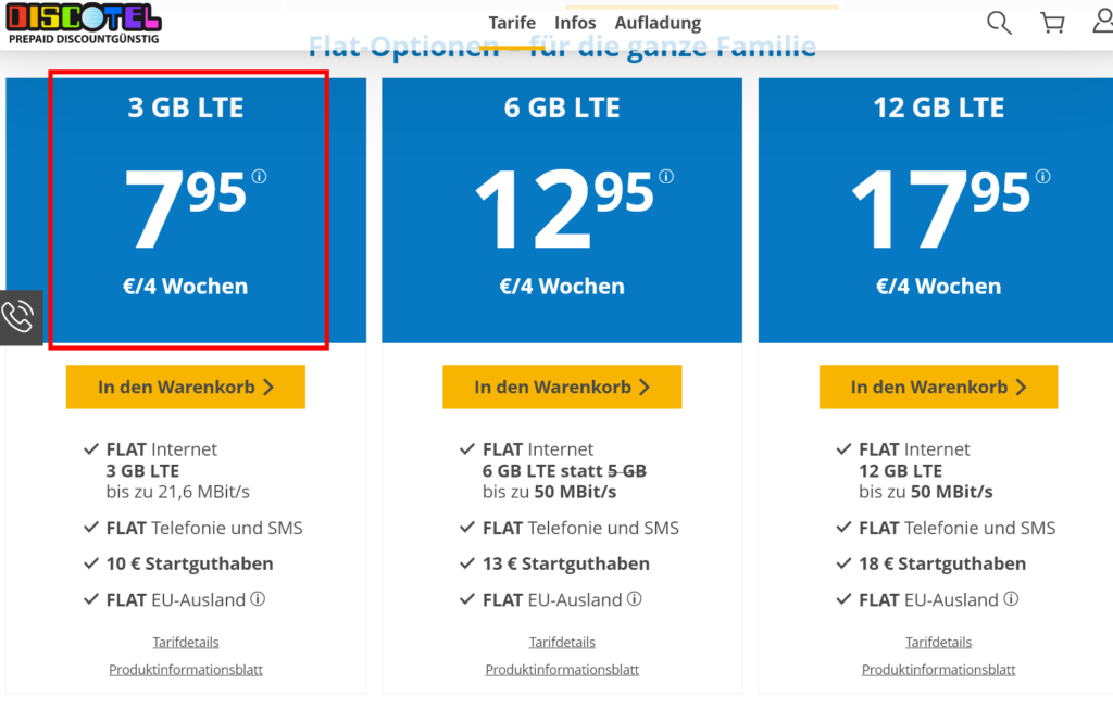 Prepaid Allnet Flat bei Discotel ab 7.95 Euro