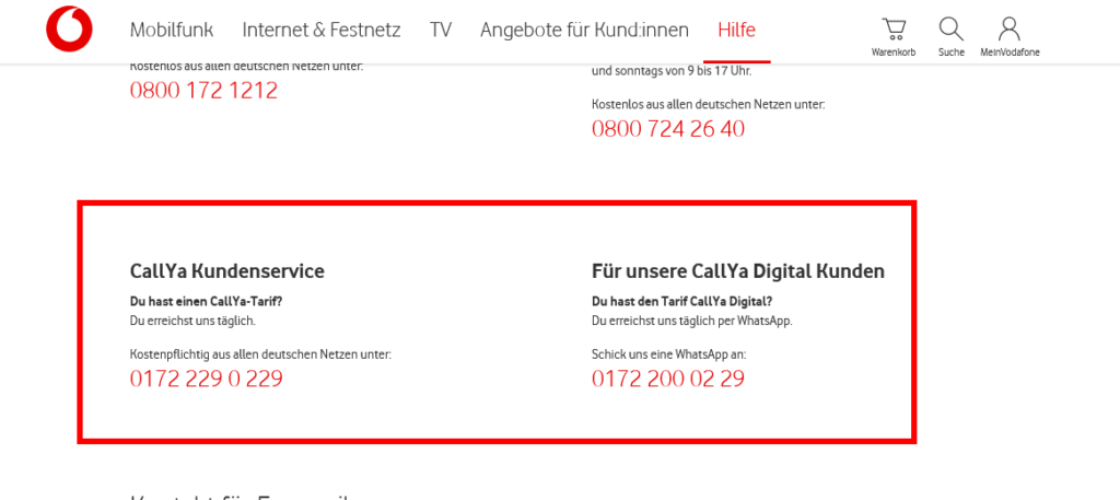 Vodafone Callya Hotline