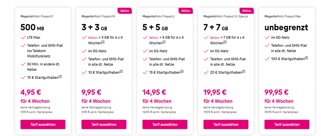 Telekom MagentaMobil Prepaid Tarife