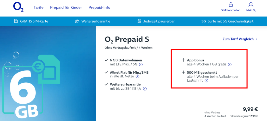 o2 Prepaid Flat mit gratis Datenvolumen